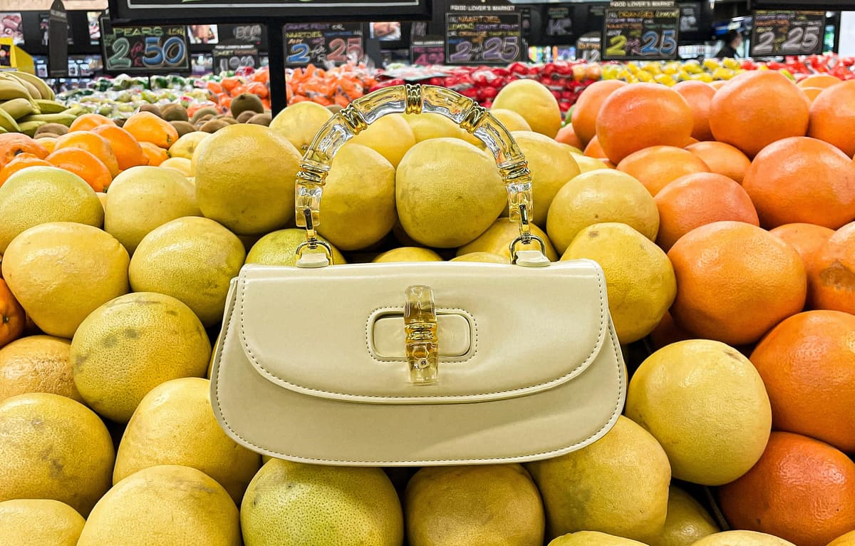 NMARTIN Butter Yellow handbag detail shot in natural setting